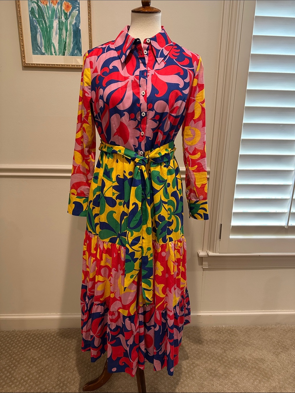 Boden Bright Floral Button-Front Maxi Dress in Pink, Yellow & Blue